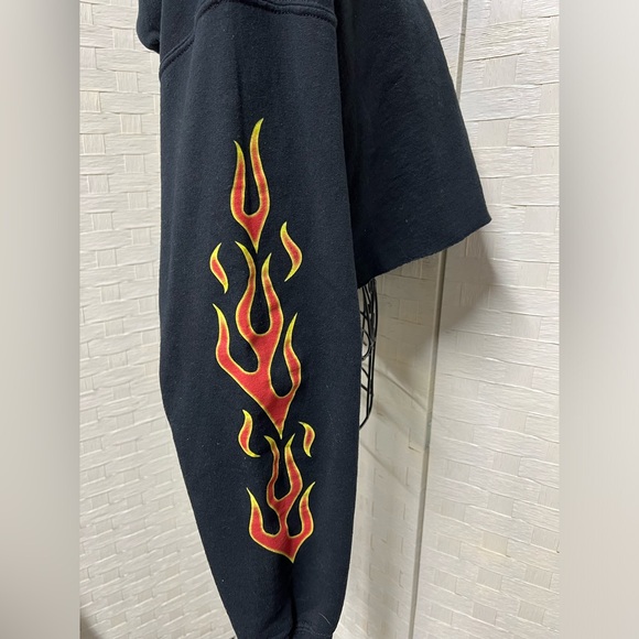 Black Cropped Hoodie with Flame sleeves - Picture 3 of 4